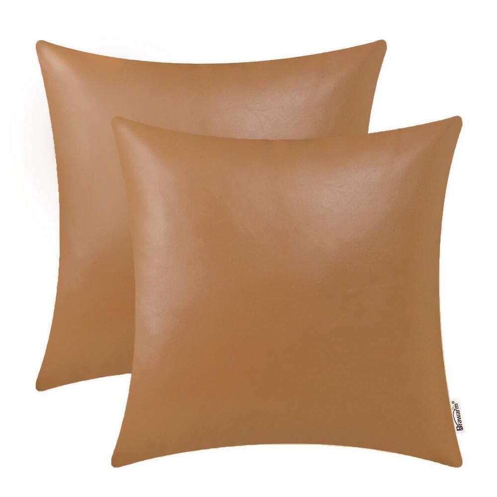6872 Faux Leather Throw Pillow Covers 22 X 22 Inches - Tan Leather Pilow